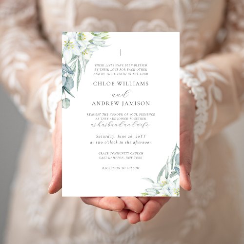 Chloe Simple Elegant Greenery Christian Wedding Invitation