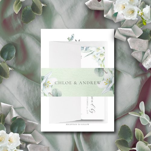 Chloe Simple Elegant Greenery Wedding Invitation Belly Band