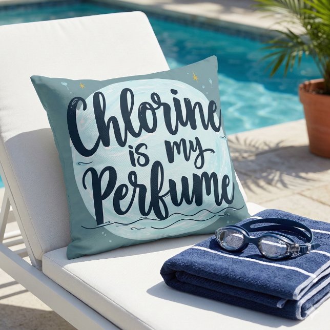 Chlorine Is My Perfume Funny Swimming Quote Throw Pillow (Chlorine Is My Perfume Funny Swimming Quote Throw Pillow Mockup A)