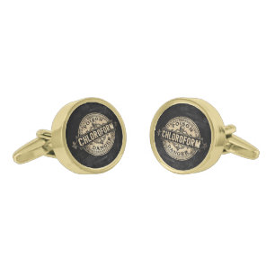 Chloroform Vintage Style Poison Label Gold Cufflinks