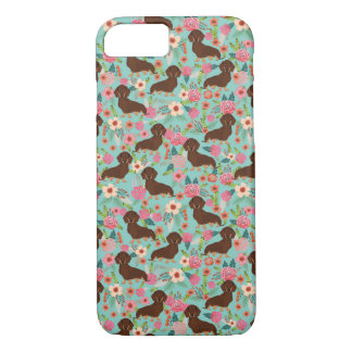 Choc and Tan Doxie Phone case - dog florals mint
