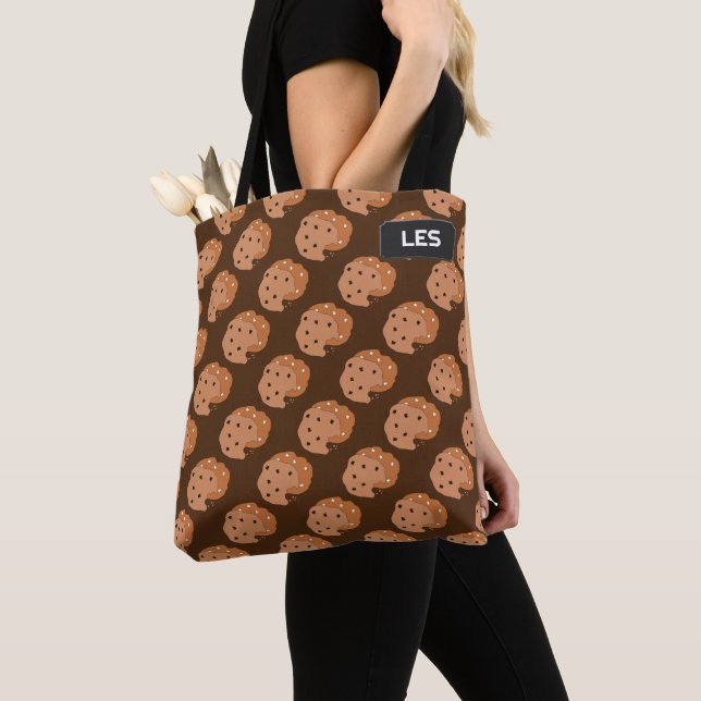 Choc Chip Cookies pattern - add name or initials Tote Bag (Close Up)