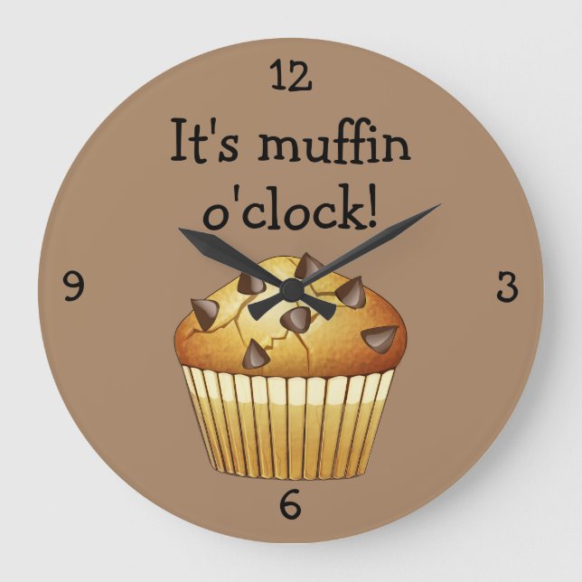 Choc Chip Muffin on Pale Coffee (customizable) Lar Large Clock (Front)