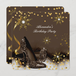 Choc Gold Brown Black High Heels Birthday Party Invitation