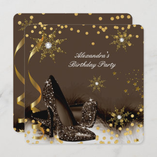Choc Gold Brown Black High Heels Birthday Party Invitation
