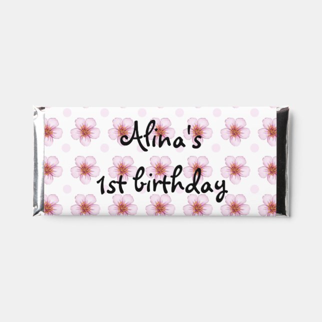 Choc Wrapper - printed pink blossom d2 background Hershey Bar Favors (Front)