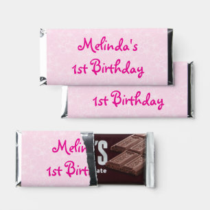 Choc Wrapper - printed Pink Blossoms D1 background Hershey Bar Favors