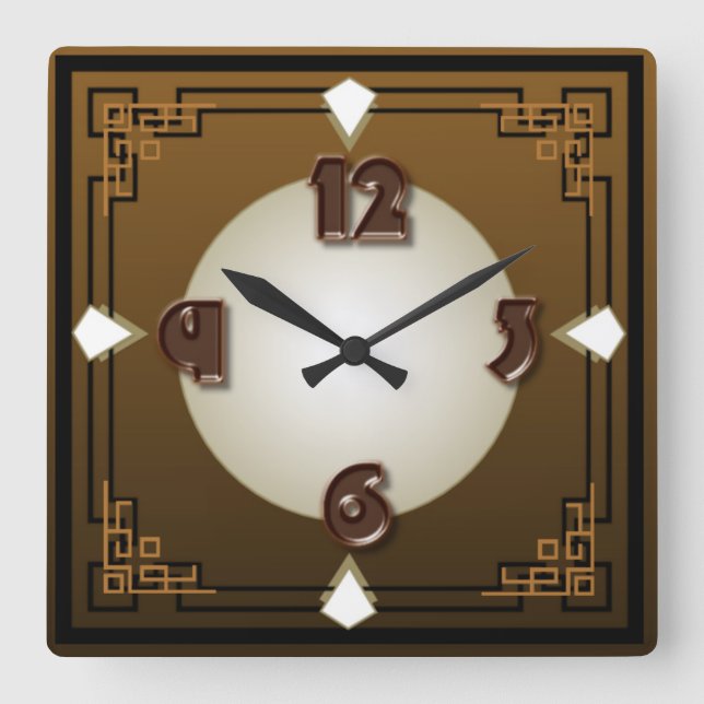 Choco art deco square wall clock (Front)