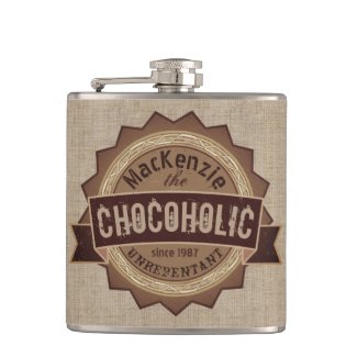 Chocoholic Chocolate Lover Grunge Badge Brown Logo Flask