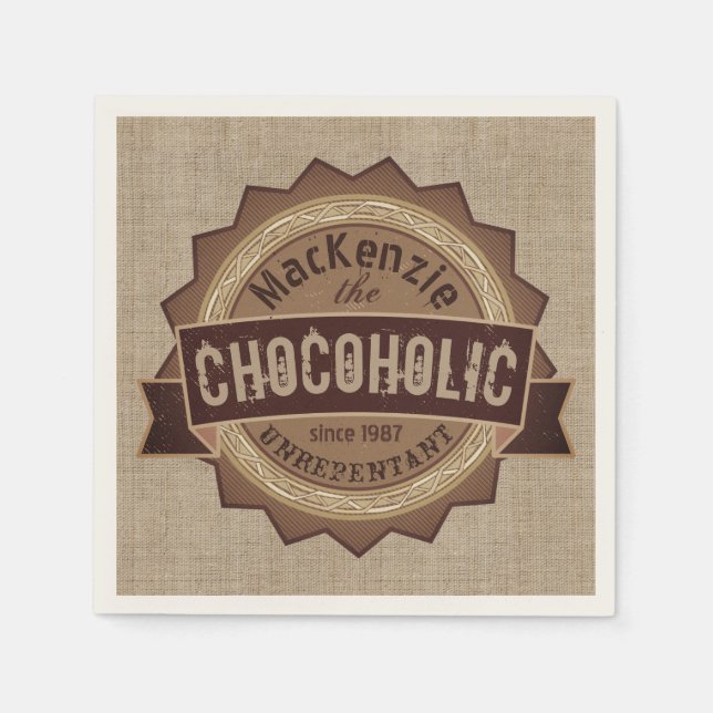 Chocoholic Chocolate Lover Grunge Badge Brown Logo Napkins (Front)