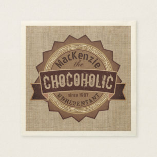 Chocoholic Chocolate Lover Grunge Badge Brown Logo Napkins