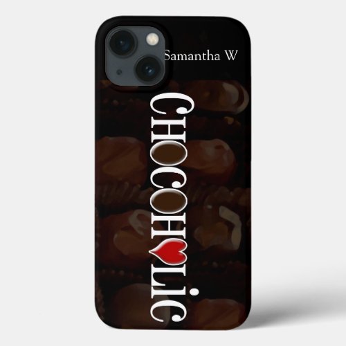 Chocoholic Dark Brown and Red Heart Funny Design iPhone 13 Case