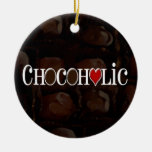 Chocoholic, Dark Brown and Red Heart Funny Design Ceramic Ornament