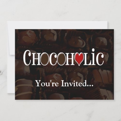 Chocoholic, Dark Brown and Red Heart Funny Design Invitations