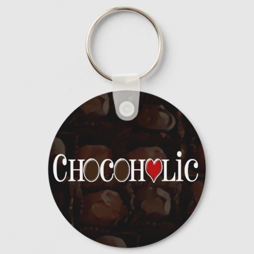 Chocoholic Dark Brown and Red Heart Funny Design Keychain