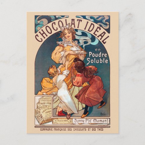 Chocolat idéal France Art Nouveau Vintage Wall Art Postcard