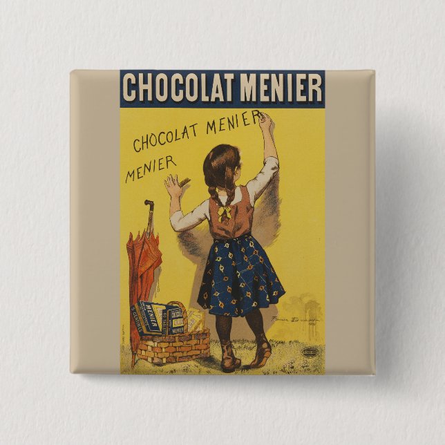 Chocolat Menier Little Girl Wall Writing  Button (Front)