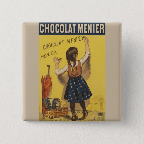 Chocolat Menier Little Girl Wall Writing  Button