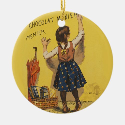 Chocolat Menier Little Girl Wall Writing  Ceramic Ornament