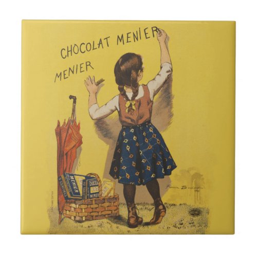 Chocolat Menier Little Girl Wall Writing  Ceramic Tile
