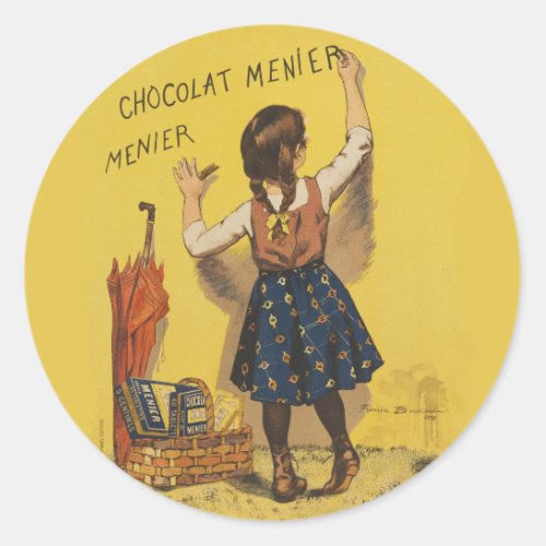 Chocolat Menier Little Girl Wall Writing  Classic Round Sticker