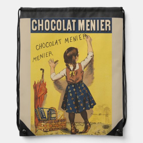 Chocolat Menier Little Girl Wall Writing  Drawstring Bag