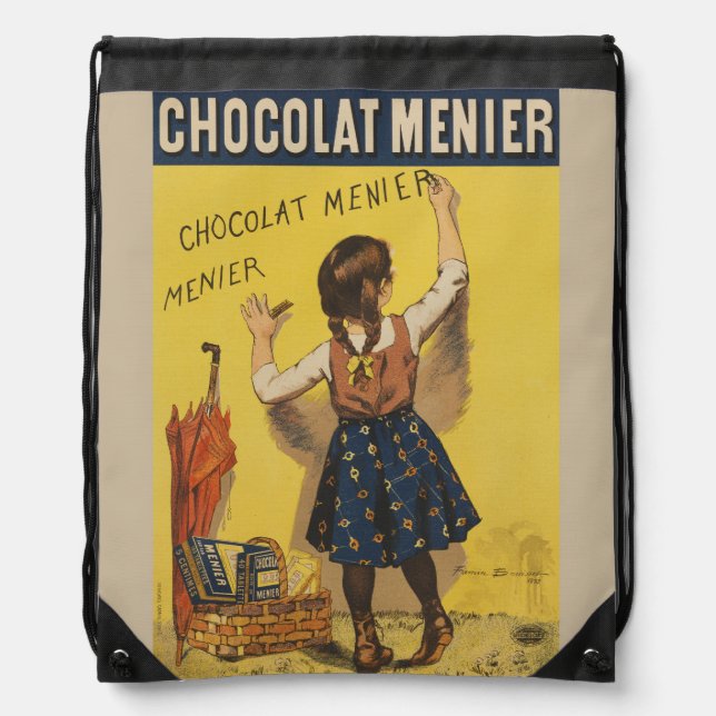 Chocolat Menier Little Girl Wall Writing  Drawstring Bag (Front)