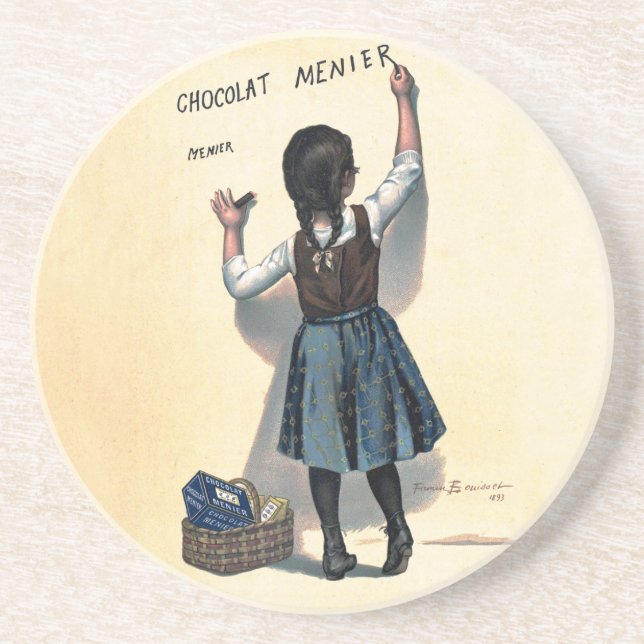 Chocolat Menier Little Girl Wall Writing  Drink Coaster (Front)