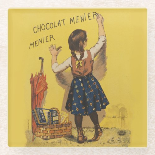 Chocolat Menier Little Girl Wall Writing  Glass Coaster