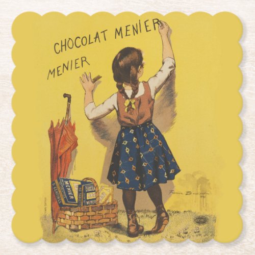 Chocolat Menier Little Girl Wall Writing  Paper Coaster