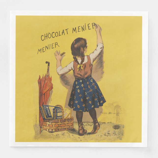 Chocolat Menier Little Girl Wall Writing  Paper Dinner Napkins (Front)