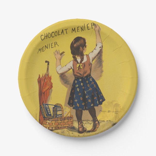 Chocolat Menier Little Girl Wall Writing  Paper Plates (Front)