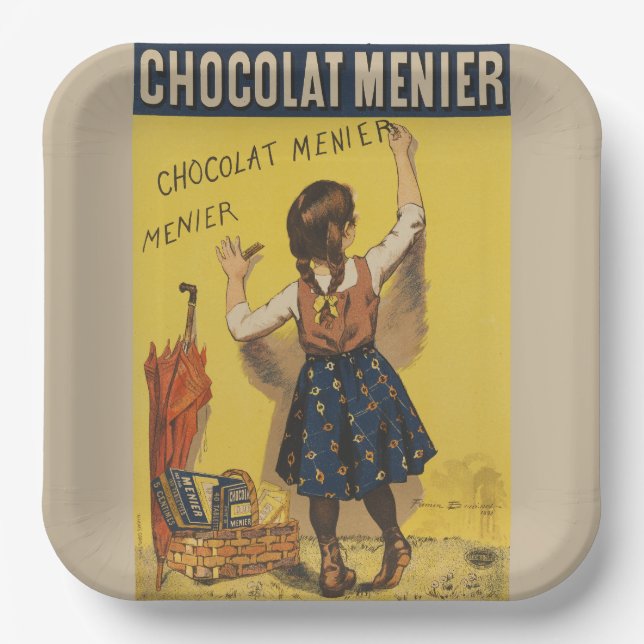 Chocolat Menier Little Girl Wall Writing  Paper Plates (Front)