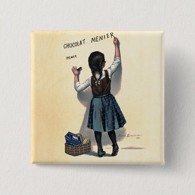Chocolat Menier Little Girl Wall Writing  Pinback Button (Front)