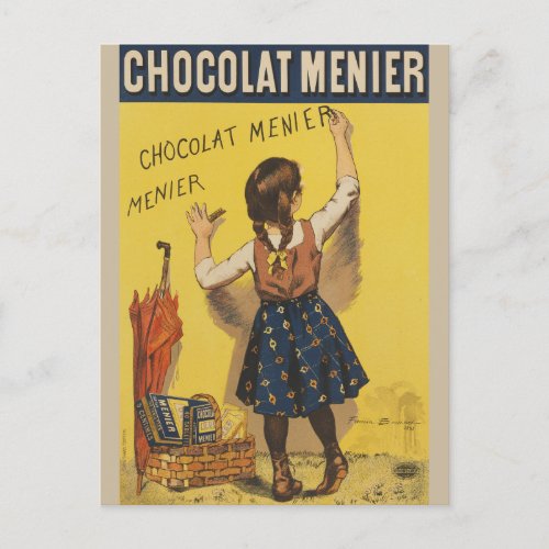 Chocolat Menier Little Girl Wall Writing  Postcard