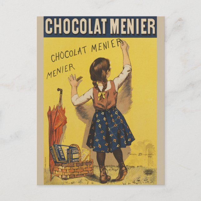 Chocolat Menier Little Girl Wall Writing  Postcard (Front)