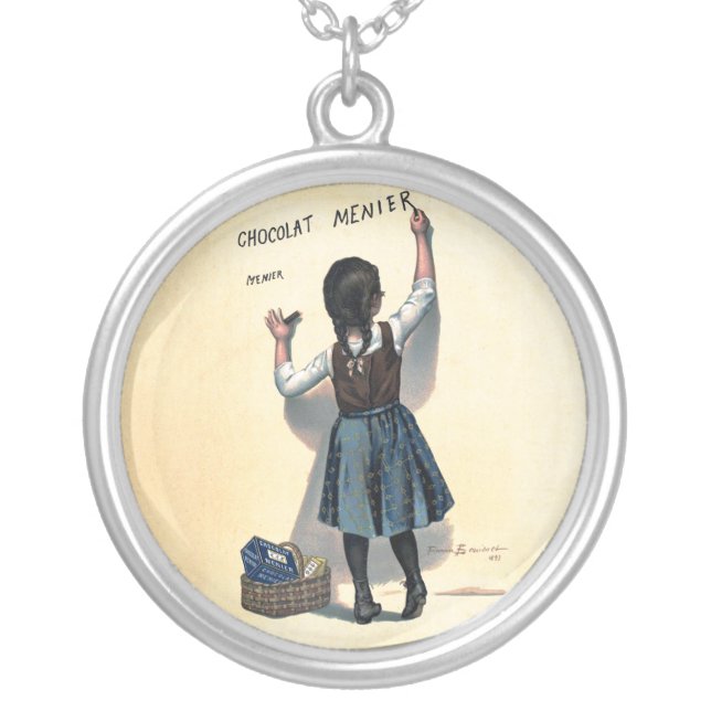 Chocolat Menier Little Girl Wall Writing  Silver Plated Necklace (Front)