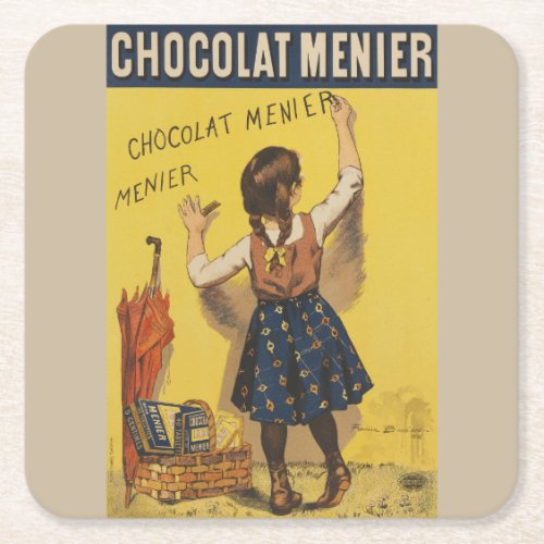 Chocolat Menier Little Girl Wall Writing  Square Paper Coaster