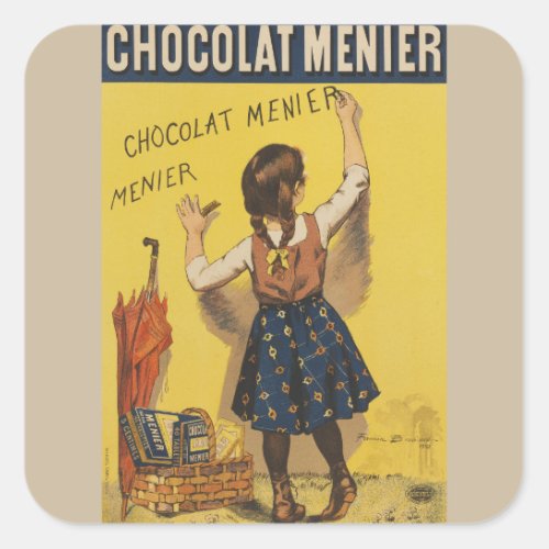 Chocolat Menier Little Girl Wall Writing  Square Sticker
