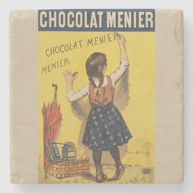 Chocolat Menier Little Girl Wall Writing  Stone Coaster (Front)