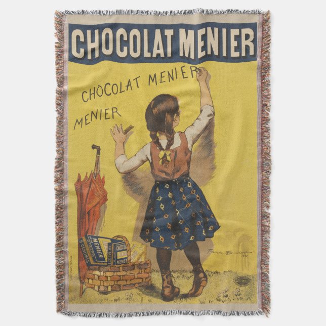 Chocolat Menier Little Girl Wall Writing  Throw Blanket (Front Vertical)