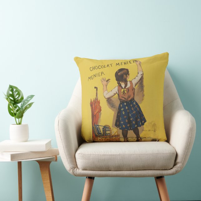 Chocolat Menier Little Girl Wall Writing  Throw Pillow (Chair)