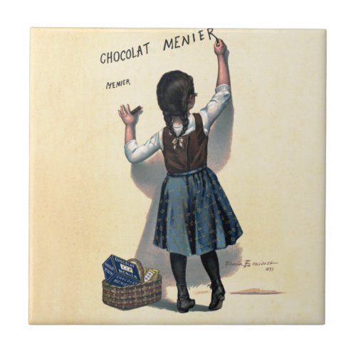 Chocolat Menier Little Girl Wall Writing  Tile