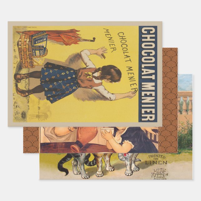 Chocolat Menier Little Girl Wall Writing  Wrapping Paper Sheets (Set)