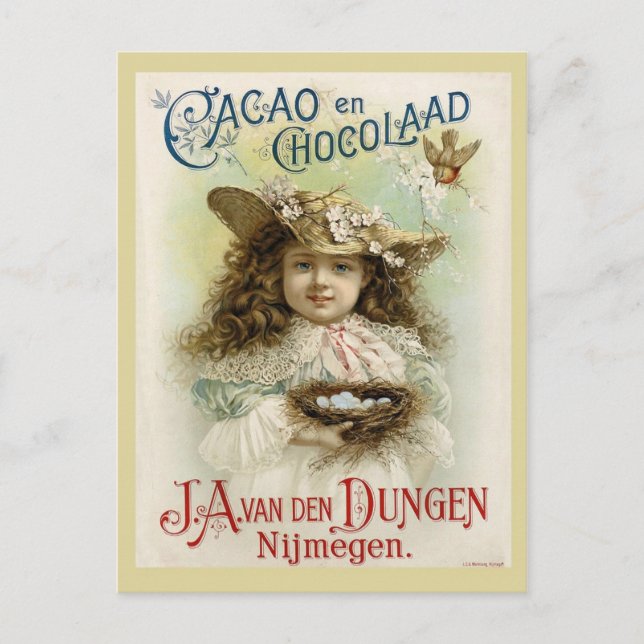 Chocolate Ad with Little Girl and Bird's Nest Postcard (Front)