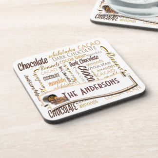 Chocolate Almond Typography Collage Personalized Coaster