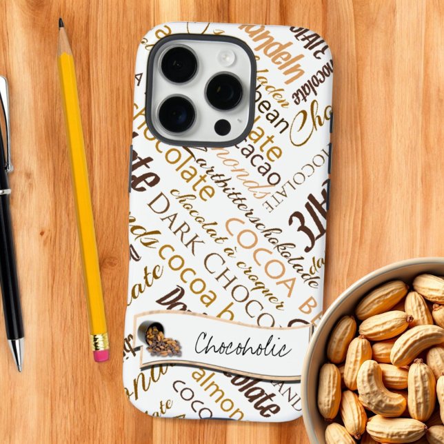 Chocolate, Almonds and Dark Chocolate Text Design Case-Mate iPhone Case (Multilingual chocolate word cloud template text phone case)