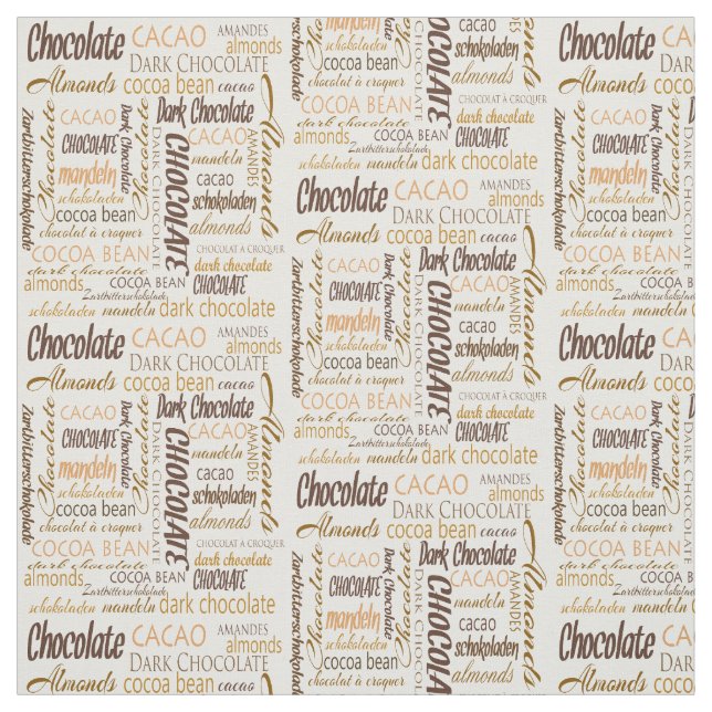 Chocolate, Almonds and Dark Chocolate Text Design Fabric (Swatch)