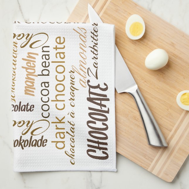 Chocolate, Almonds and Dark Chocolate Text Design Kitchen Towel (Quarter Fold)