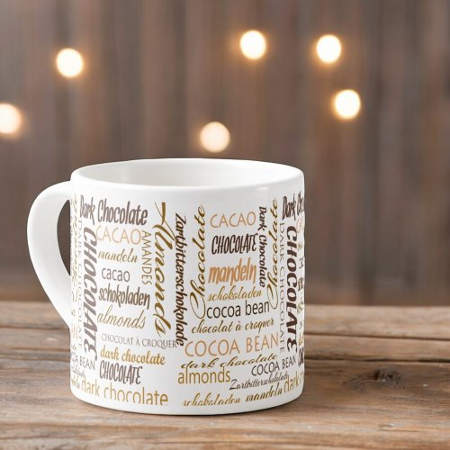 Chocolate Almonds and Dark Chocolate Word Cloud Espresso Cup